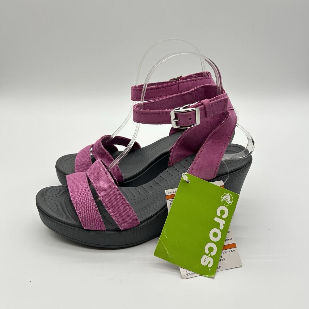 Crocs Leigh Wedge Womens 8 Sandal Wild Orchid Purple Gray Comfort Heels